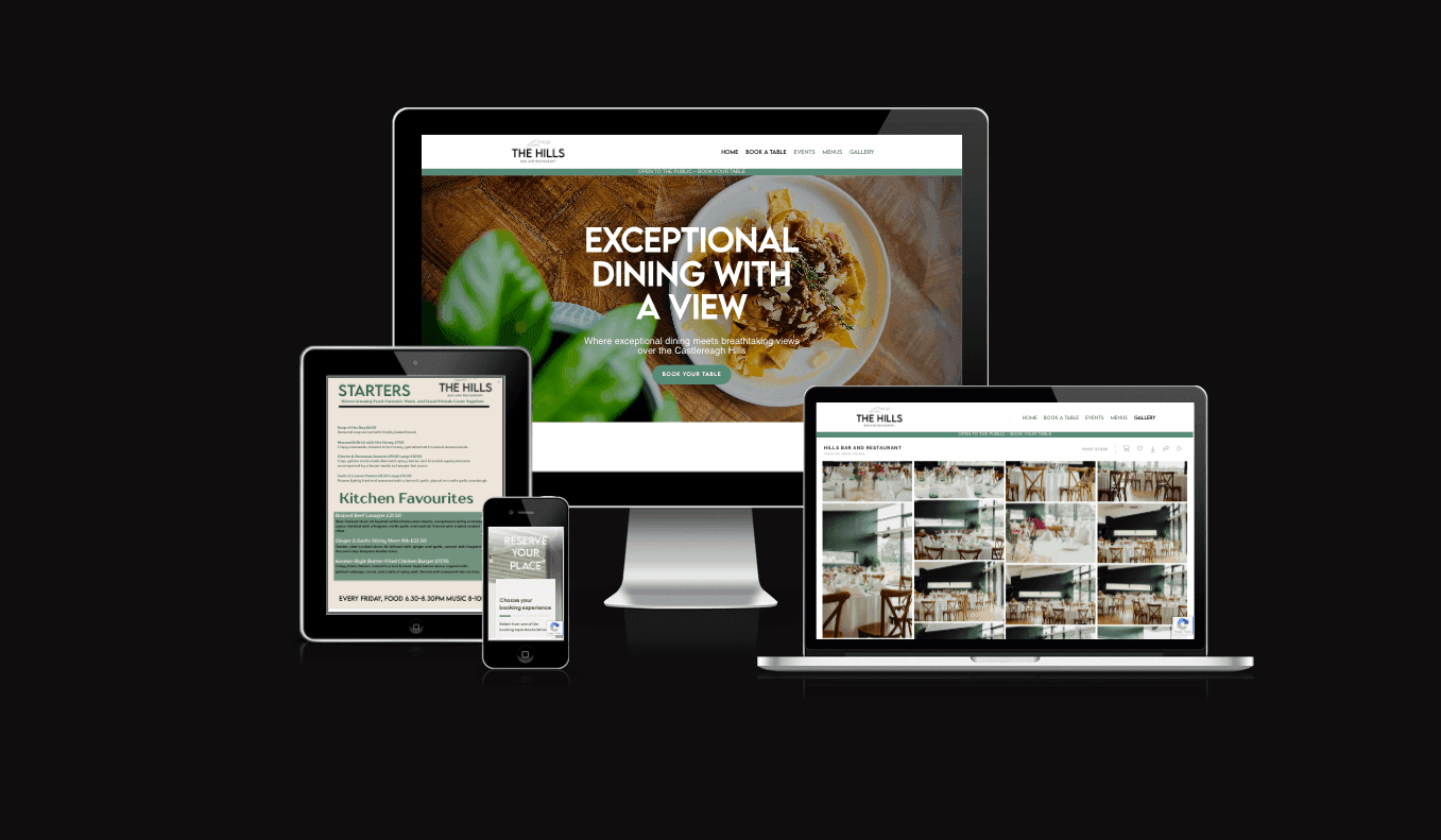 The Hills Restaurant — responsive website mockup